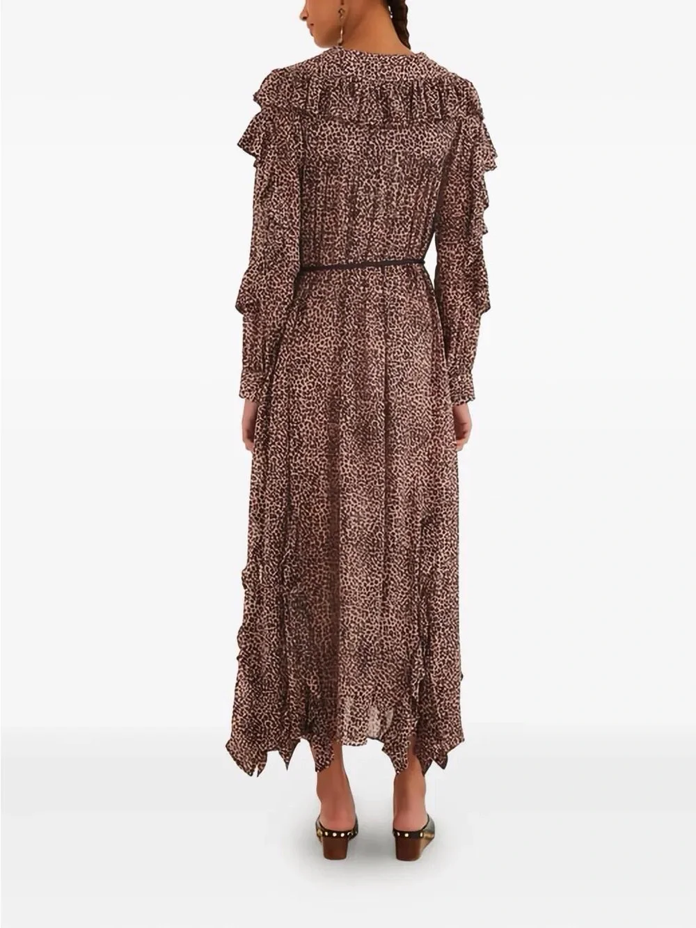 FARM RIO /Baby Leopard Long Ruffle Sleeve Maxi Shirt Dress - Sz. L - Picture 5 of 16